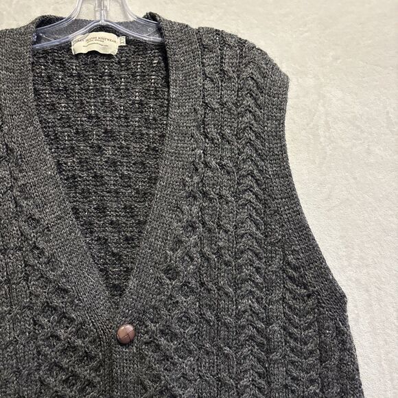 Aran Islands Knitwear Sweater Vest Men's XXL Gray Knit Fisherman Cable Wool - Picture 3 of 14